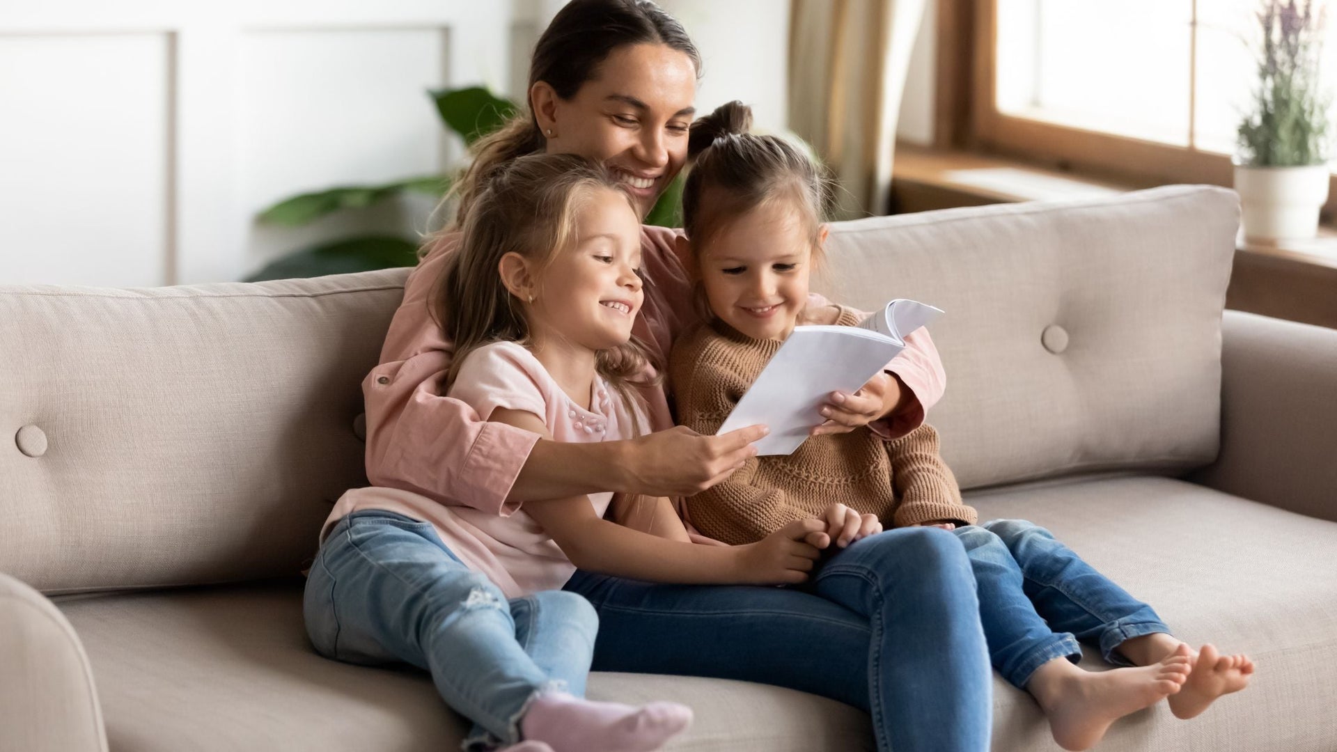 a family is reading a book